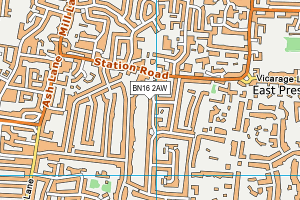 BN16 2AW map - OS VectorMap District (Ordnance Survey)