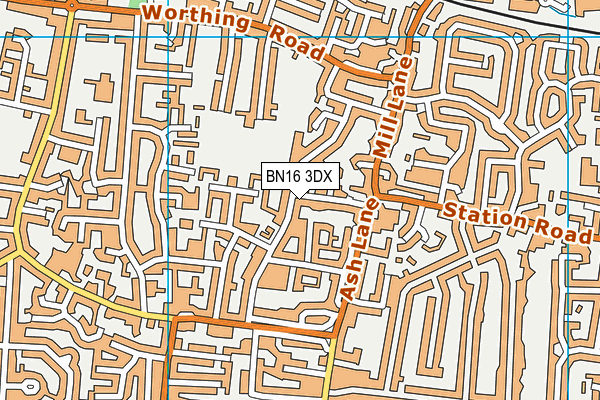 BN16 3DX map - OS VectorMap District (Ordnance Survey)