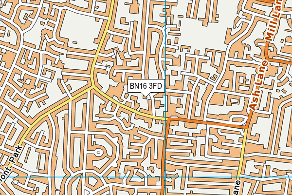 BN16 3FD map - OS VectorMap District (Ordnance Survey)