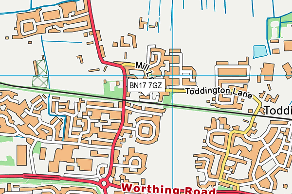 BN17 7GZ map - OS VectorMap District (Ordnance Survey)