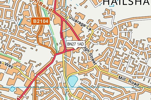 BN27 1AD map - OS VectorMap District (Ordnance Survey)