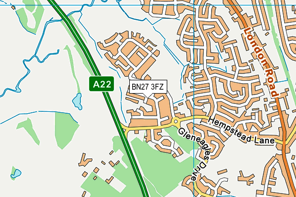 BN27 3FZ map - OS VectorMap District (Ordnance Survey)