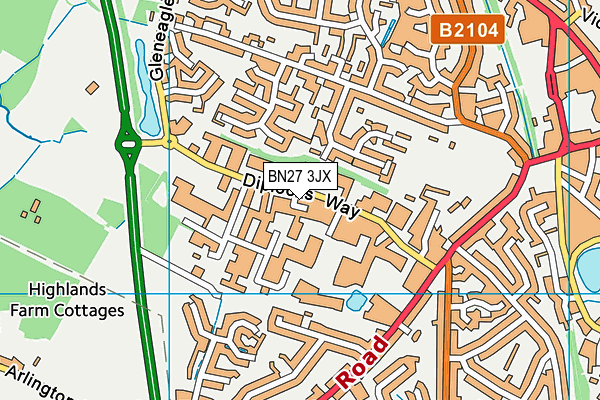 BN27 3JX map - OS VectorMap District (Ordnance Survey)