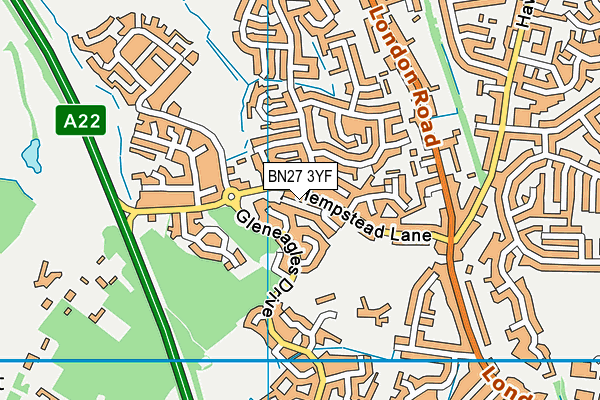 BN27 3YF map - OS VectorMap District (Ordnance Survey)