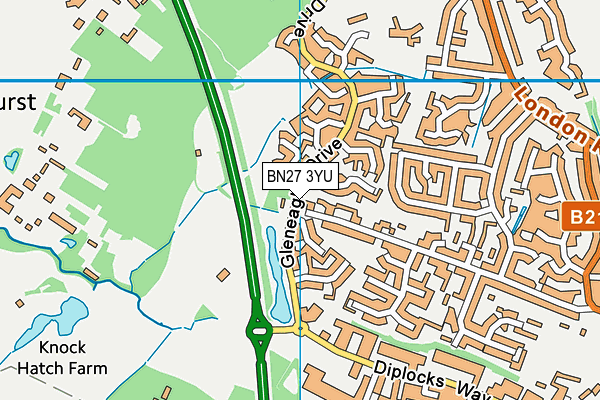 BN27 3YU map - OS VectorMap District (Ordnance Survey)
