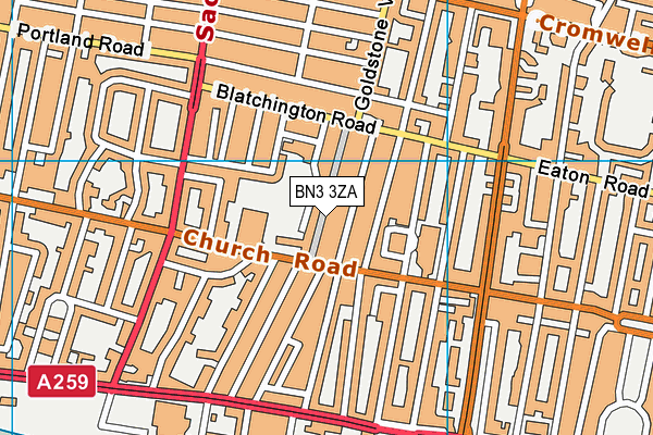 BN3 3ZA map - OS VectorMap District (Ordnance Survey)