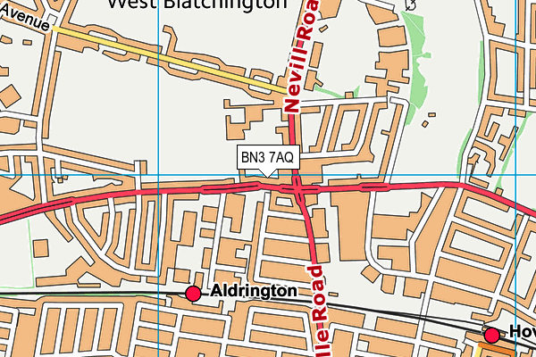 BN3 7AQ map - OS VectorMap District (Ordnance Survey)