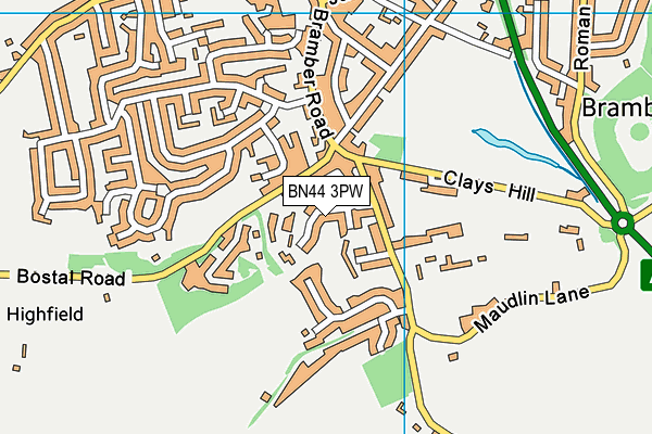 BN44 3PW map - OS VectorMap District (Ordnance Survey)