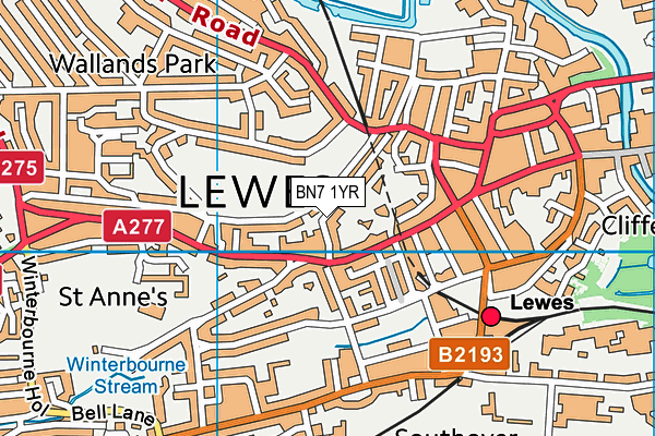 Ymca (Lewes) (Closed) map (BN7 1YR) - OS VectorMap District (Ordnance Survey)