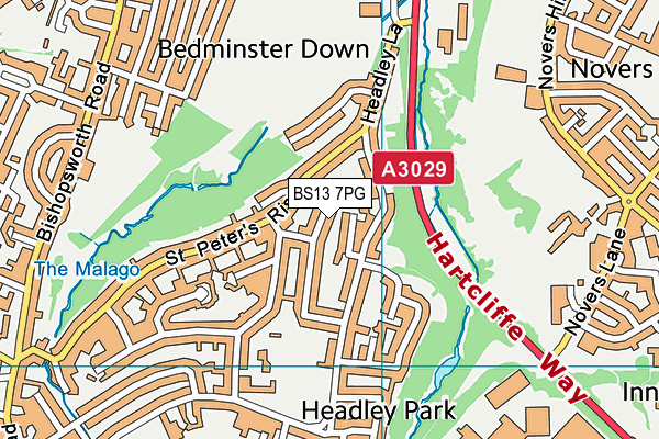 BS13 7PG map - OS VectorMap District (Ordnance Survey)