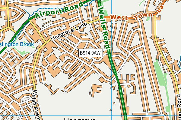 BS14 9AW map - OS VectorMap District (Ordnance Survey)