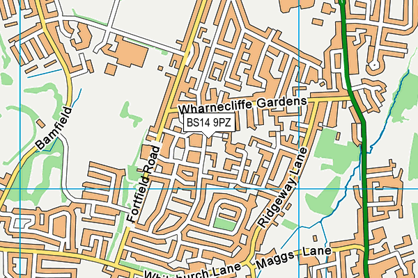 BS14 9PZ map - OS VectorMap District (Ordnance Survey)