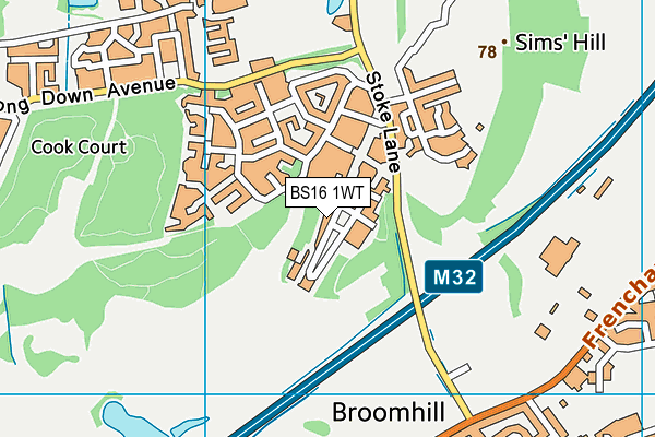 BS16 1WT map - OS VectorMap District (Ordnance Survey)