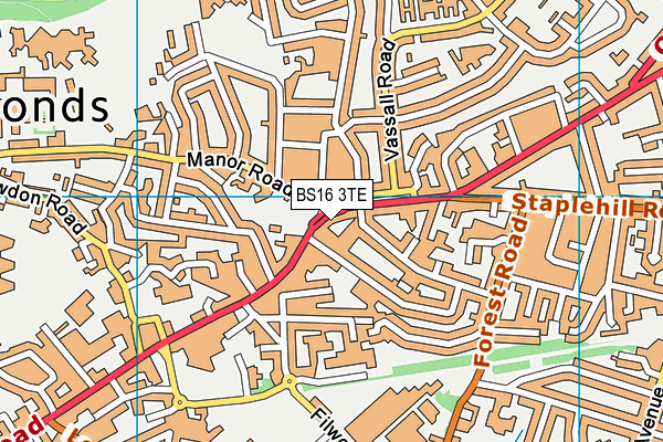 BS16 3TE map - OS VectorMap District (Ordnance Survey)