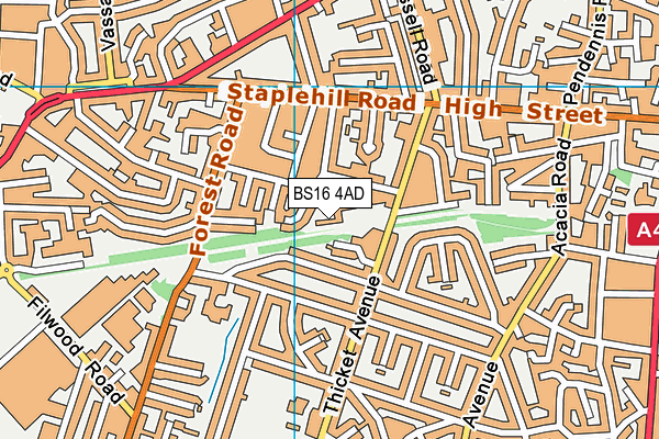 BS16 4AD map - OS VectorMap District (Ordnance Survey)