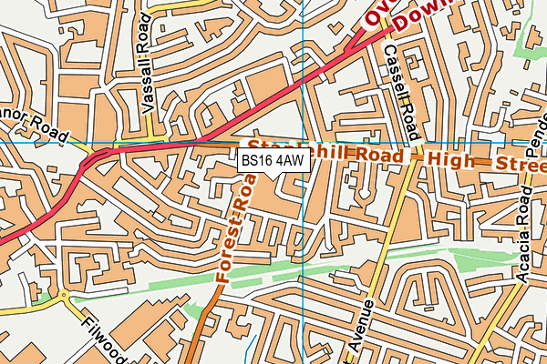 BS16 4AW map - OS VectorMap District (Ordnance Survey)