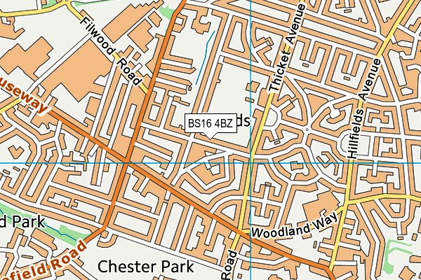 BS16 4BZ map - OS VectorMap District (Ordnance Survey)