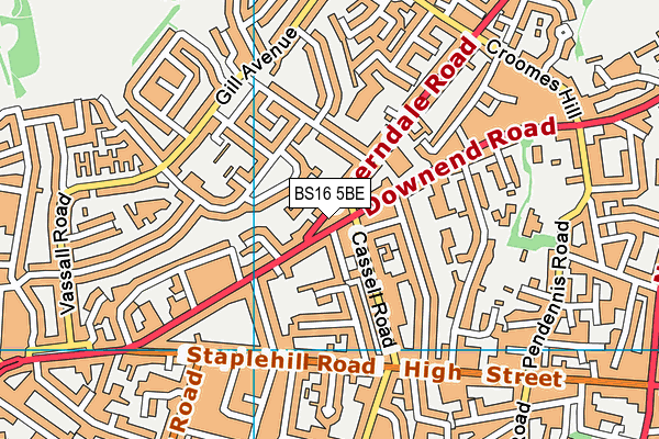 BS16 5BE map - OS VectorMap District (Ordnance Survey)