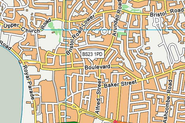 BS23 1PD map - OS VectorMap District (Ordnance Survey)