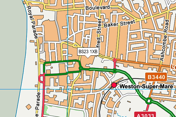 BS23 1XB map - OS VectorMap District (Ordnance Survey)