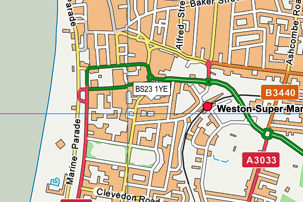 BS23 1YE map - OS VectorMap District (Ordnance Survey)