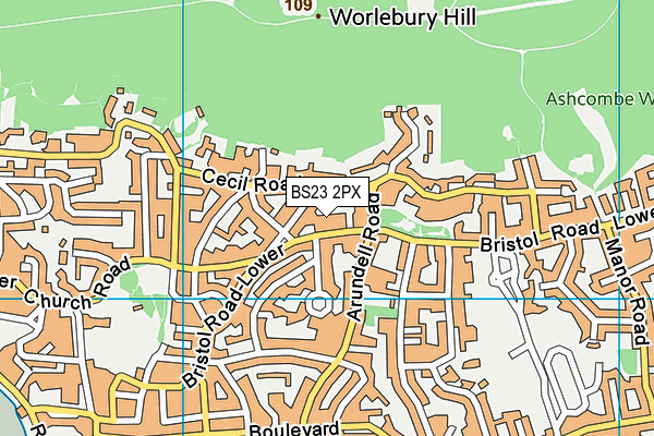 BS23 2PX map - OS VectorMap District (Ordnance Survey)