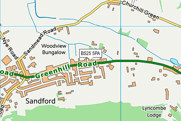 Sandford Primary School map (BS25 5PA) - OS VectorMap District (Ordnance Survey)