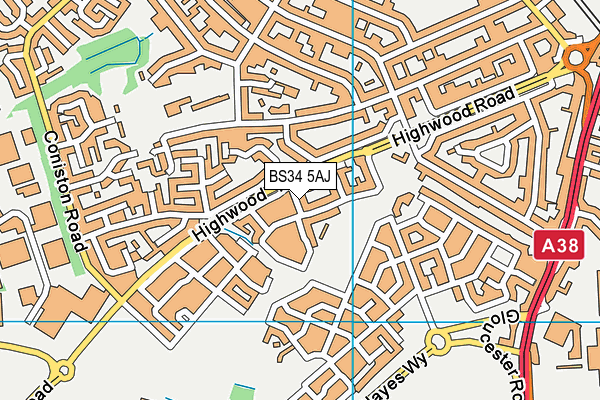 BS34 5AJ map - OS VectorMap District (Ordnance Survey)