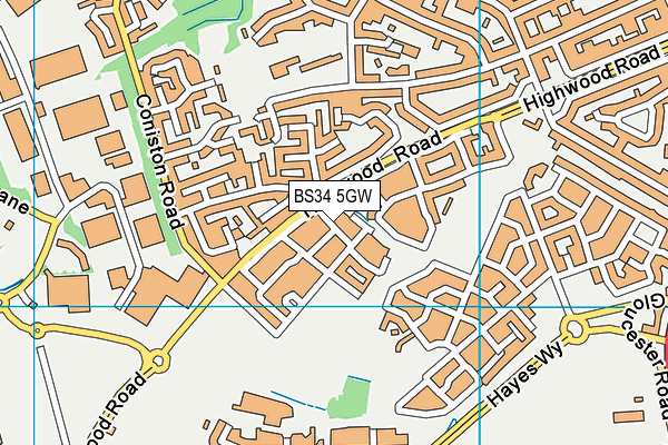 BS34 5GW map - OS VectorMap District (Ordnance Survey)