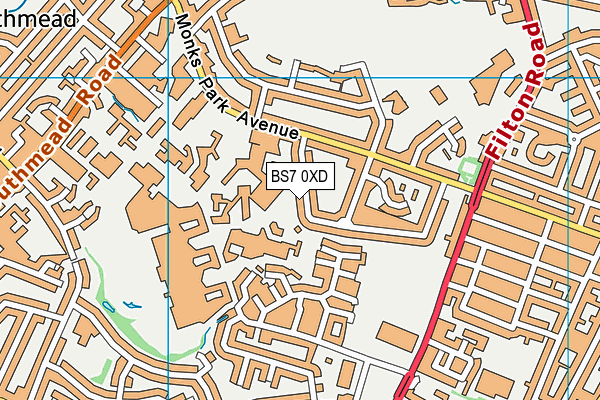 BS7 0XD map - OS VectorMap District (Ordnance Survey)