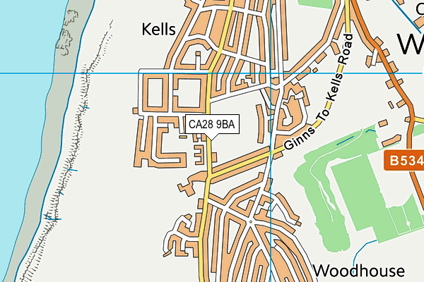 Kells Welfare map (CA28 9BA) - OS VectorMap District (Ordnance Survey)