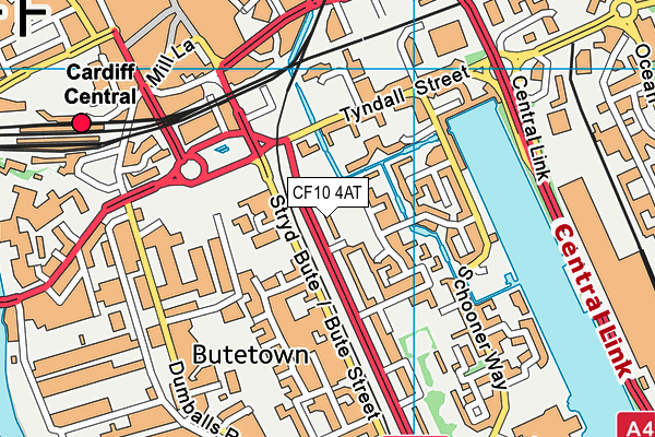 CF10 4AT map - OS VectorMap District (Ordnance Survey)