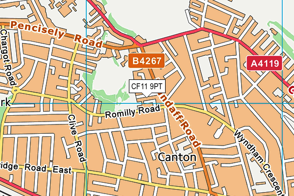 CF11 9PT map - OS VectorMap District (Ordnance Survey)