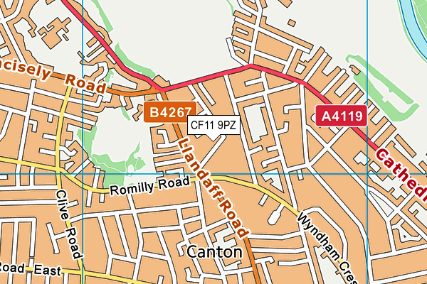 CF11 9PZ map - OS VectorMap District (Ordnance Survey)