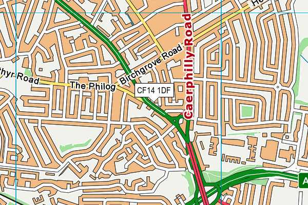 CF14 1DF map - OS VectorMap District (Ordnance Survey)