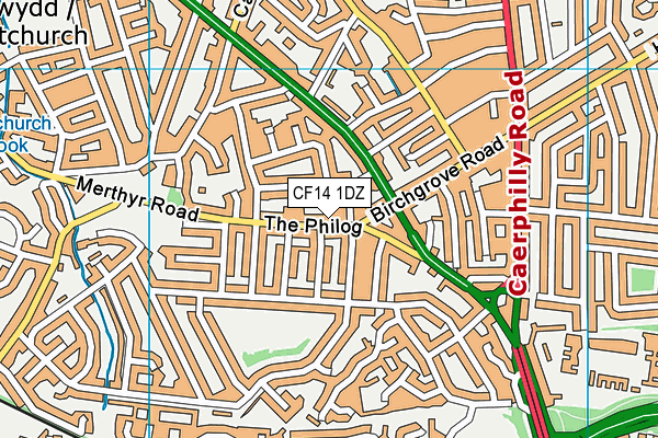 CF14 1DZ map - OS VectorMap District (Ordnance Survey)