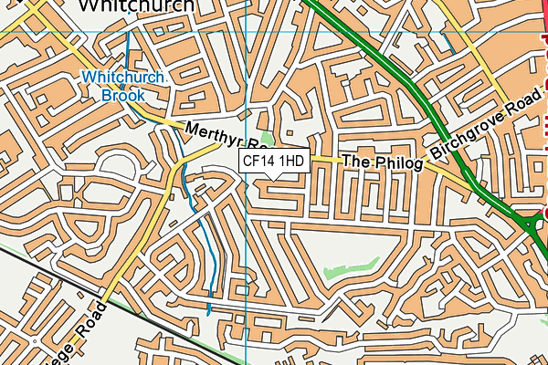 CF14 1HD map - OS VectorMap District (Ordnance Survey)