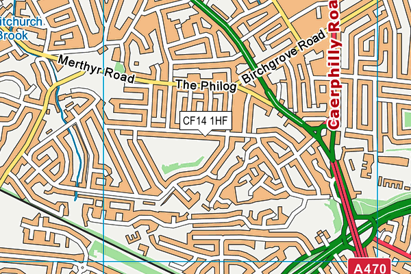 CF14 1HF map - OS VectorMap District (Ordnance Survey)