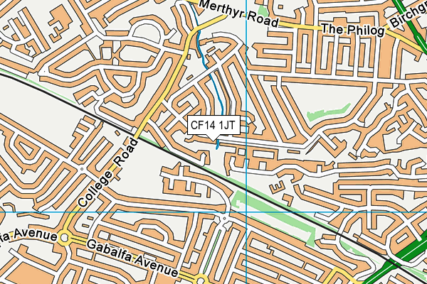 CF14 1JT map - OS VectorMap District (Ordnance Survey)