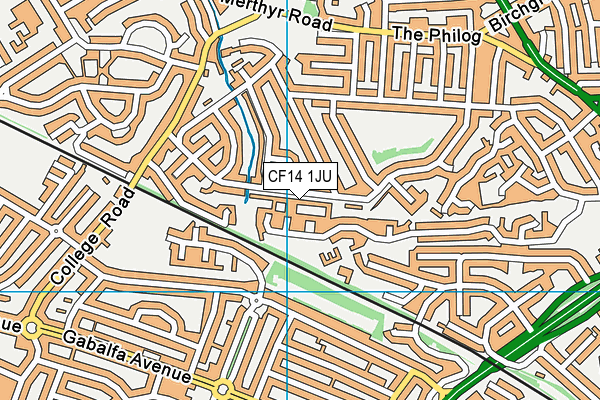 CF14 1JU map - OS VectorMap District (Ordnance Survey)