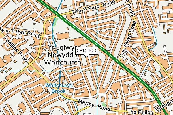 CF14 1QD map - OS VectorMap District (Ordnance Survey)