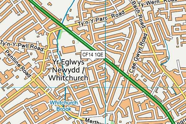 CF14 1QE map - OS VectorMap District (Ordnance Survey)