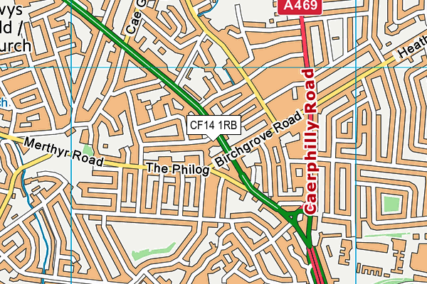 CF14 1RB map - OS VectorMap District (Ordnance Survey)