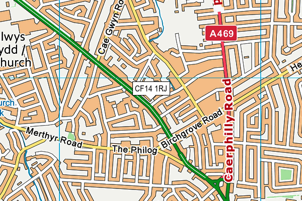 CF14 1RJ map - OS VectorMap District (Ordnance Survey)