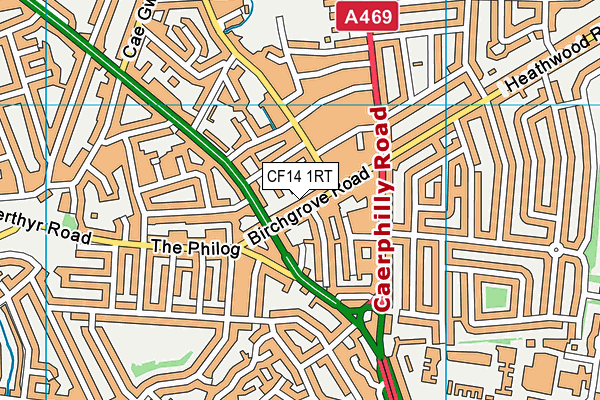 CF14 1RT map - OS VectorMap District (Ordnance Survey)