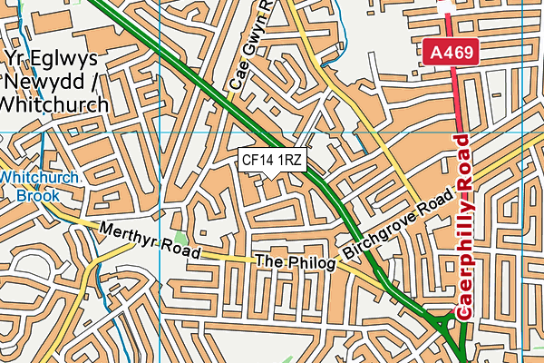 CF14 1RZ map - OS VectorMap District (Ordnance Survey)