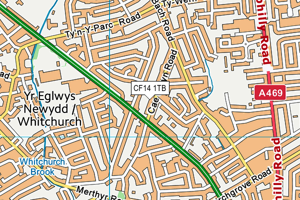 CF14 1TB map - OS VectorMap District (Ordnance Survey)