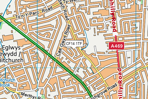 CF14 1TF map - OS VectorMap District (Ordnance Survey)