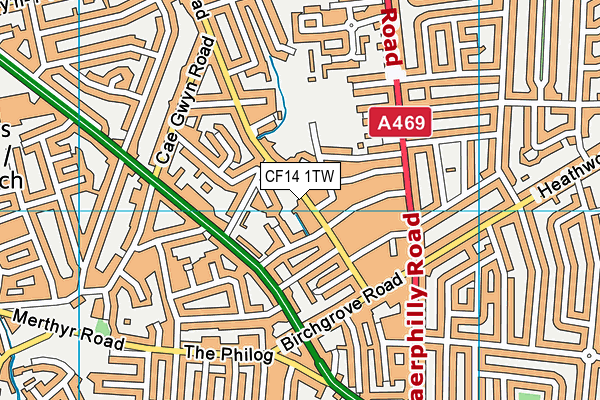 CF14 1TW map - OS VectorMap District (Ordnance Survey)