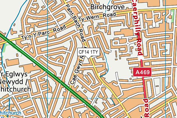 CF14 1TY map - OS VectorMap District (Ordnance Survey)